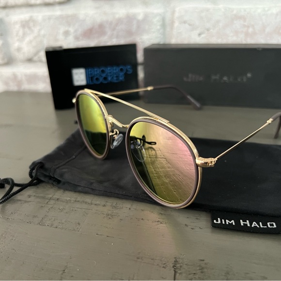 JIM HALO Small Polarized Round Sunglasses for Women Vintage Double Bridge Frame - Picture 6 of 7